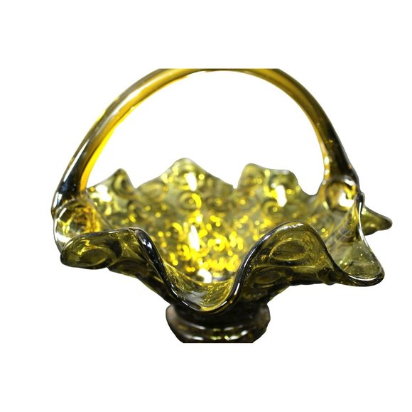 Vintage Avocado Green Art Glass Basket/Candy Dish with Ruffled Edge - Picture 2 of 5